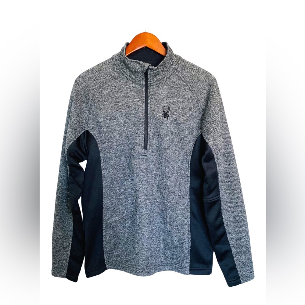 Spyder Sweater Mens Size Medium Pullover Half Zip Mock Neck Fleece Gray Black
